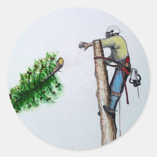 Sticker Rond Tree Surgeon Arborist at work present (Devant)