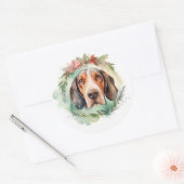 Sticker Rond Treeing Walker Christmas Wreath Festive Pup (Enveloppe)