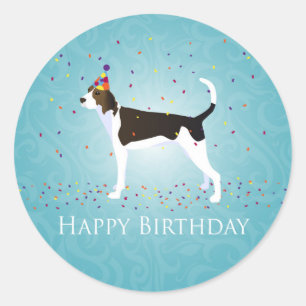 Sticker Rond Treeing Walker Coonhound Joyeux Design d'anniversa