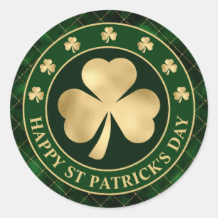 Sticker Rond Trèfle de Shamrock vert et or Saint-Patrick