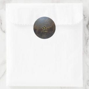 Sticker Rond Trèfle doré élégant, aspect cuir