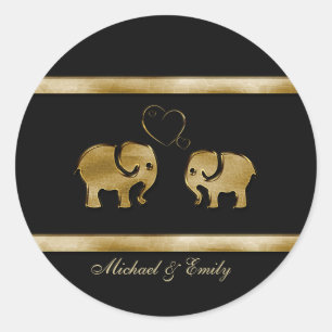 Sticker Rond Trendy mignon noir / éléphant doré en amour