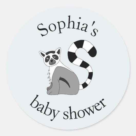 Sticker Rond Trendy Neutral Jungle Lemur & Nom Baby shower (Devant)