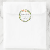 Sticker Rond Trendy Peach Floral Wreath Adresse de retour (Sac)