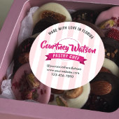 Sticker Rond Trendy Pink Stripes Cake Bakery Pastry Chef