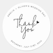 Sticker Rond Trendy Script Heart Thank You Wedding Favor (Devant)
