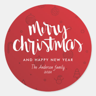 Sticker Rond Trendy White Lettering Red Merry Christmas