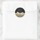 Sticker Rond Trendy Yellow Cheetah Imprimer Fancy Bow Nom de la (Sac)
