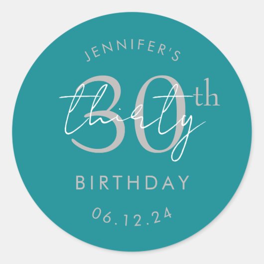 Sticker Rond Trente ans, Anniversaire Moderne Écriture Script T (Devant)