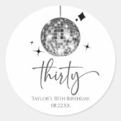Sticker Rond Trente Silver Disco Ball 30e fête d'anniversaire (Devant)