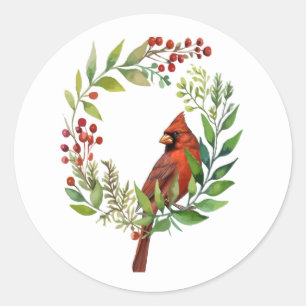 Sticker Rond Très Classique Oiseau Rouge Cardinal