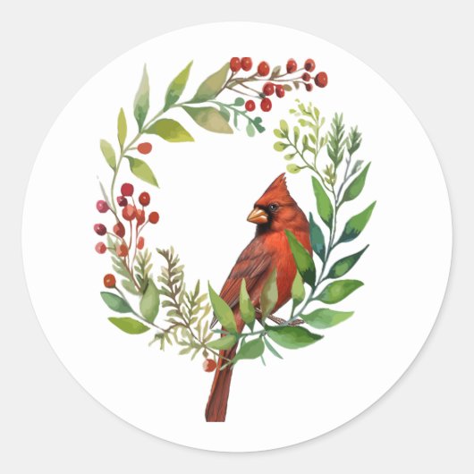 Sticker Rond Très Classique Oiseau Rouge Cardinal (Devant)