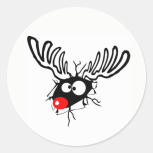 Sticker Rond Très drôle Rudolph le dessin animé de Noël à nez r