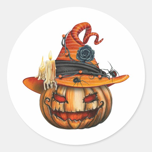 Sticker Rond Très effrayant Citrouille d'Halloween sculpté et a (Devant)
