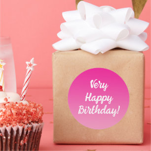 Sticker Rond Très Joyeux Anniversaire Texte Modèle Rose Blanc O