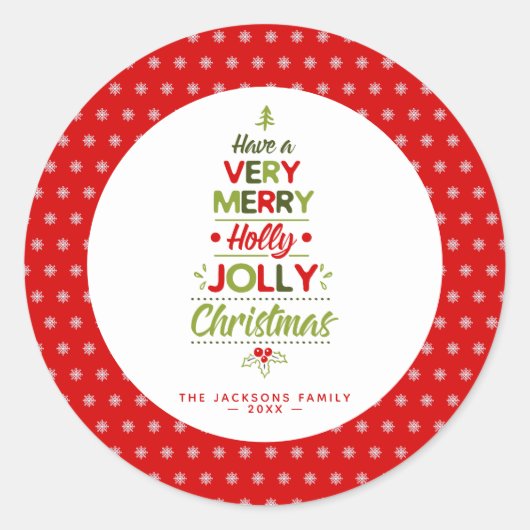 Sticker Rond Très Joyeux Holly Jolly Christmas Tree Texte perso (Devant)