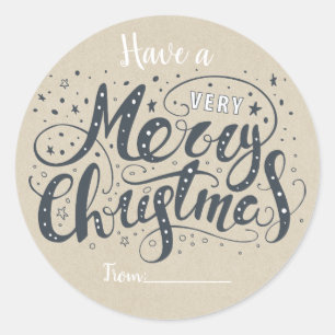 Sticker Rond TRES JOYEUX NOËL Cadeau kraft rustique de vacances