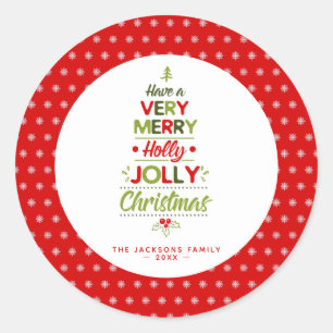 Sticker Rond Très joyeux sapin de Noël Holly Jolly Texte person