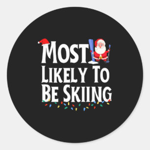 Sticker Rond Très susceptible de skier drôle de Noël