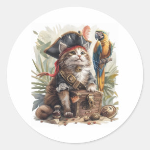Sticker Rond Trésor de chat pirate