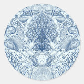 Sticker Rond Trésors de plage en bleu (Devant)