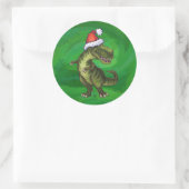 Sticker Rond TRex à Santa Hat sur Green (Sac)