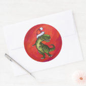 Sticker Rond TRex Dino à Santa Hat sur Red (Enveloppe)
