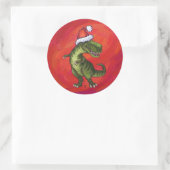 Sticker Rond TRex Dino à Santa Hat sur Red (Sac)