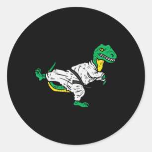 Sticker Rond Trex Karaté Taekwondo Ceinture Noire Drôle Dinosau
