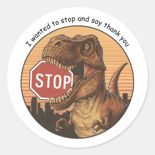 Sticker Rond trex mordant sur le panneau stop (Devant)