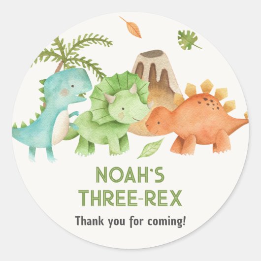 Sticker Rond Trex Stegosaurus Triceratops Dinosaur Boy Annivers (Devant)