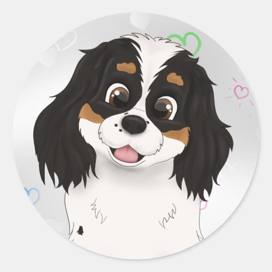 Sticker Rond Tri Coloré Cavalier King Charles Spaniel (Devant)