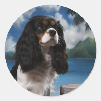 Sticker Rond Tri couleur Cavalier King Charles Spaniel