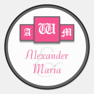 Sticker Rond Tri-Monogram Fuchsia Stickers/Sceau de mariage mod