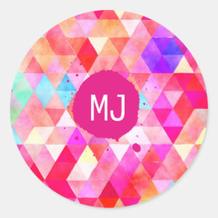 Sticker Rond Triangle rouge rose monogramme personnalisé
