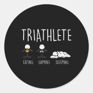 Sticker Rond Triathlète Stickman Manger Jeu Vidéo Dormir Gam Dr