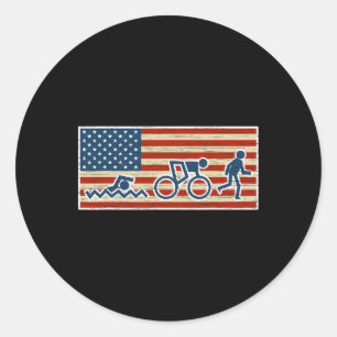 Sticker Rond Triathlon Triathlon Biathlon Drapeau Usa Sports
