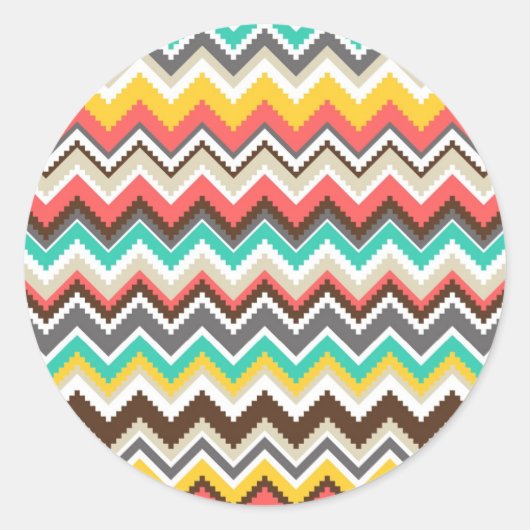 Sticker Rond Tribal coloré Aztec Chevron ZigZag rayures (Devant)