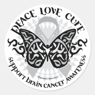 Sticker Rond Tribal de papillon de cancer du cerveau