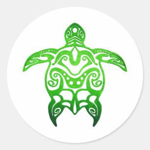 Sticker Rond Tribal de tortue de mer verte