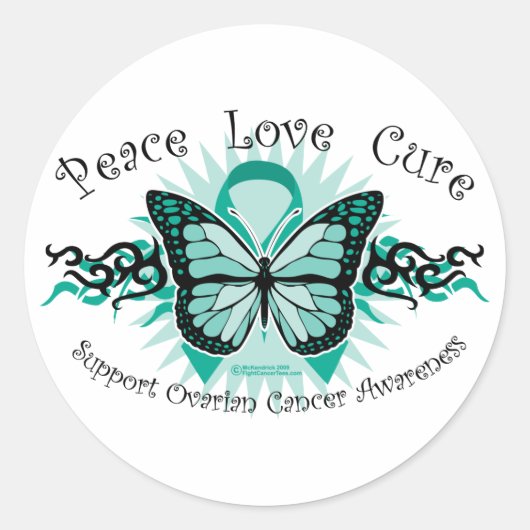 Sticker Rond Tribal du papillon du cancer de l'ovaire (Devant)