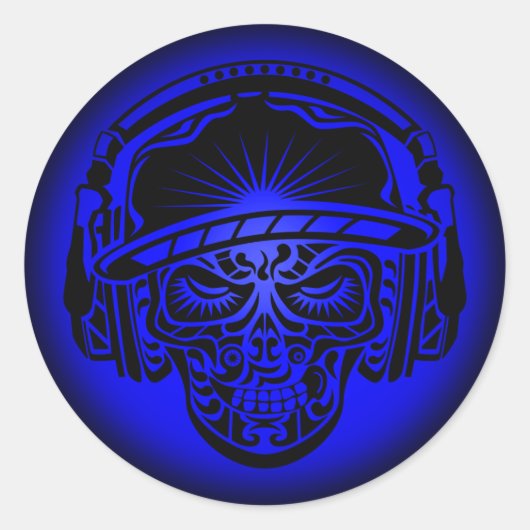 STICKER ROND TRIBAL SKULL BLEU (Devant)