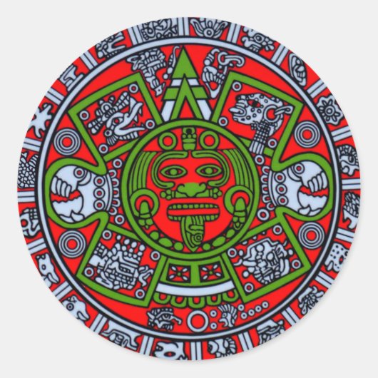 Sticker Rond Tribe autochtone Mexique Aztec Sun Dial Hispanic L (Devant)