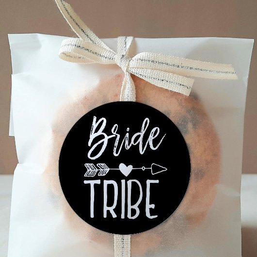 Sticker Rond Tribe de mariée | Nom personnalisé Mariage noir