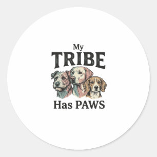 Sticker Rond Tribu de chiens a des pattes dessin de gravure vin