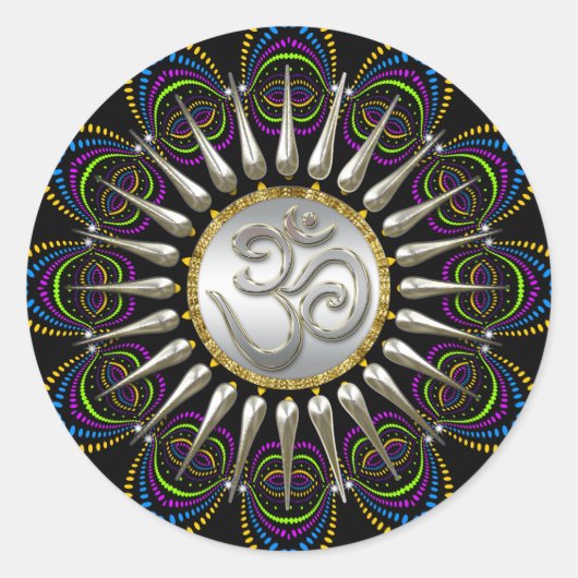 Sticker Rond Tribu psychédélique Argent Om (Devant)