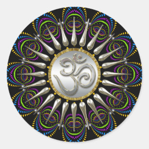 Sticker Rond Tribu psychédélique Argent Om