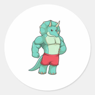 Sticker Rond Triceratops as Bodybuilder at Bodybuilding