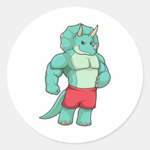 Sticker Rond Tricératops comme Bodybuilder à Bodybuilding