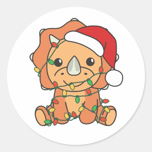 Sticker Rond Tricératops Noël Animaux d'hiver Dinos de vacances (Devant)